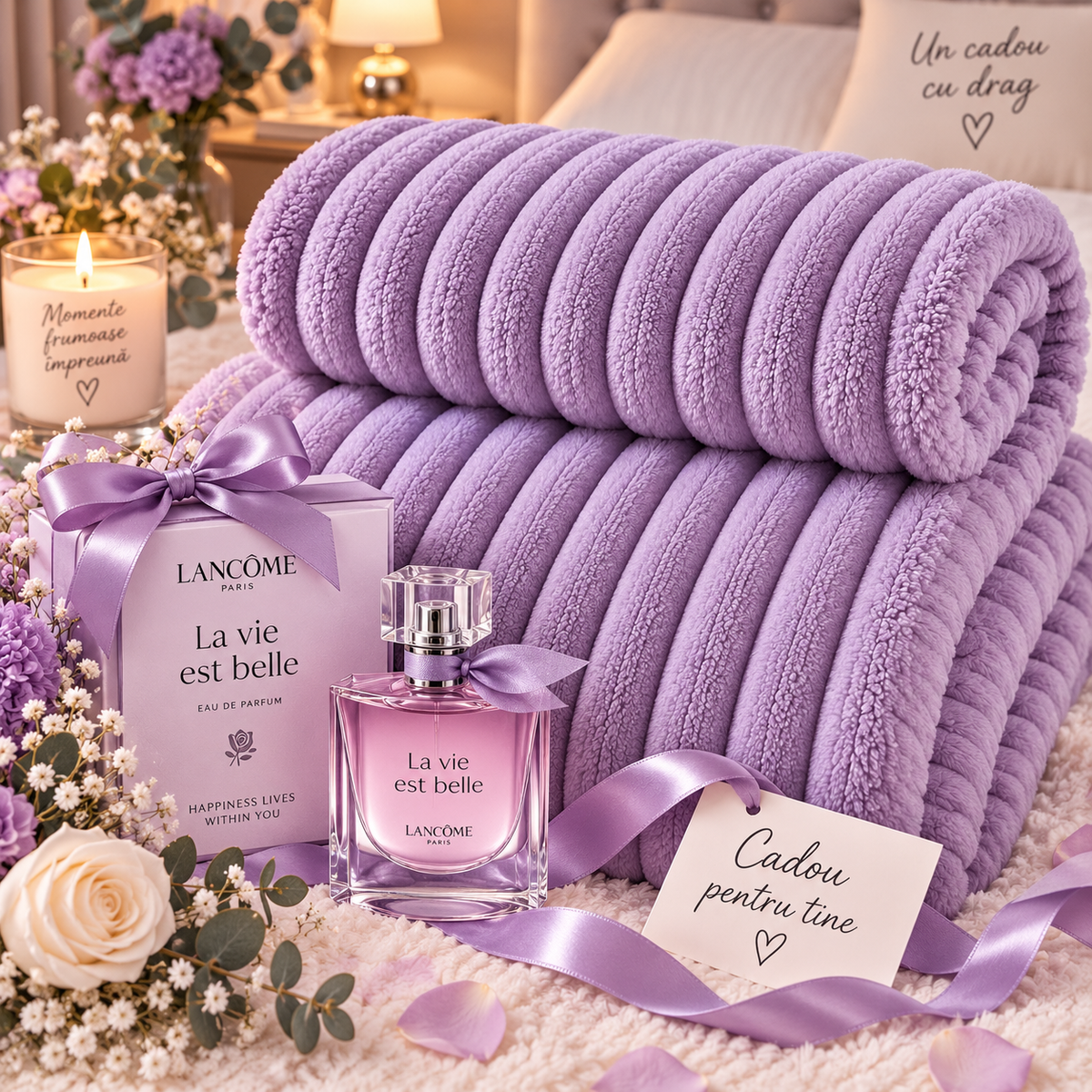 Pătură Mov Plus Parfum 45 ml Cadou 200 cm pe 230 cm