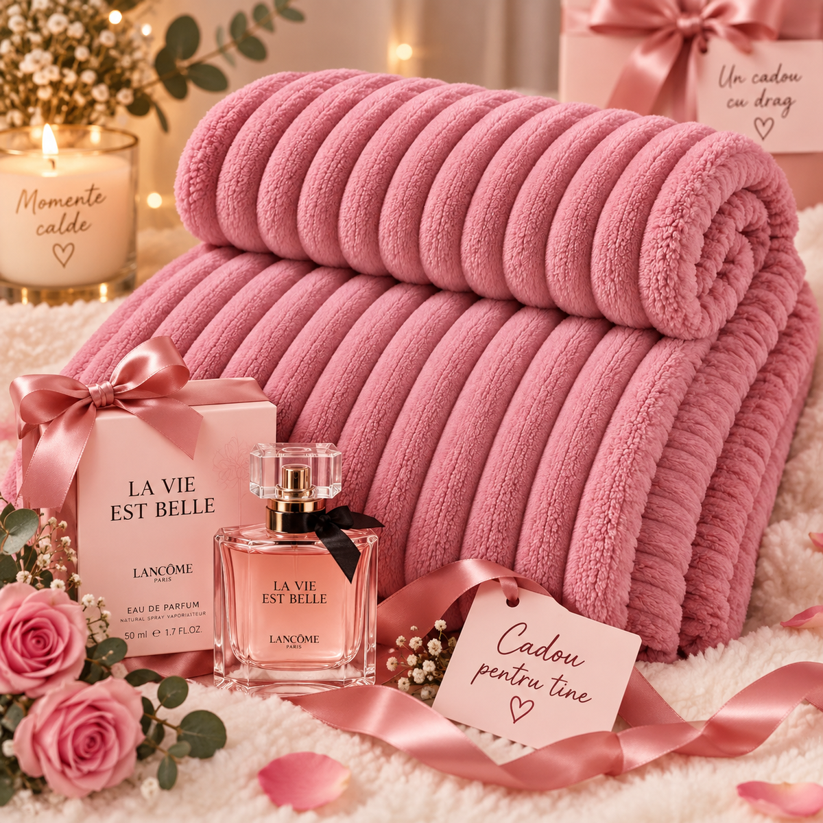 Pătură Roz Plus Parfum 45 ml Cadou 200 cm pe 230 cm