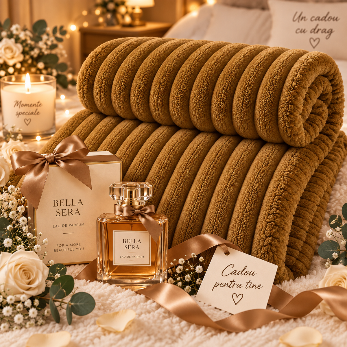 Pătură Maro Închis Plus Parfum 45 ml Cadou 200 cm pe 230 cm
