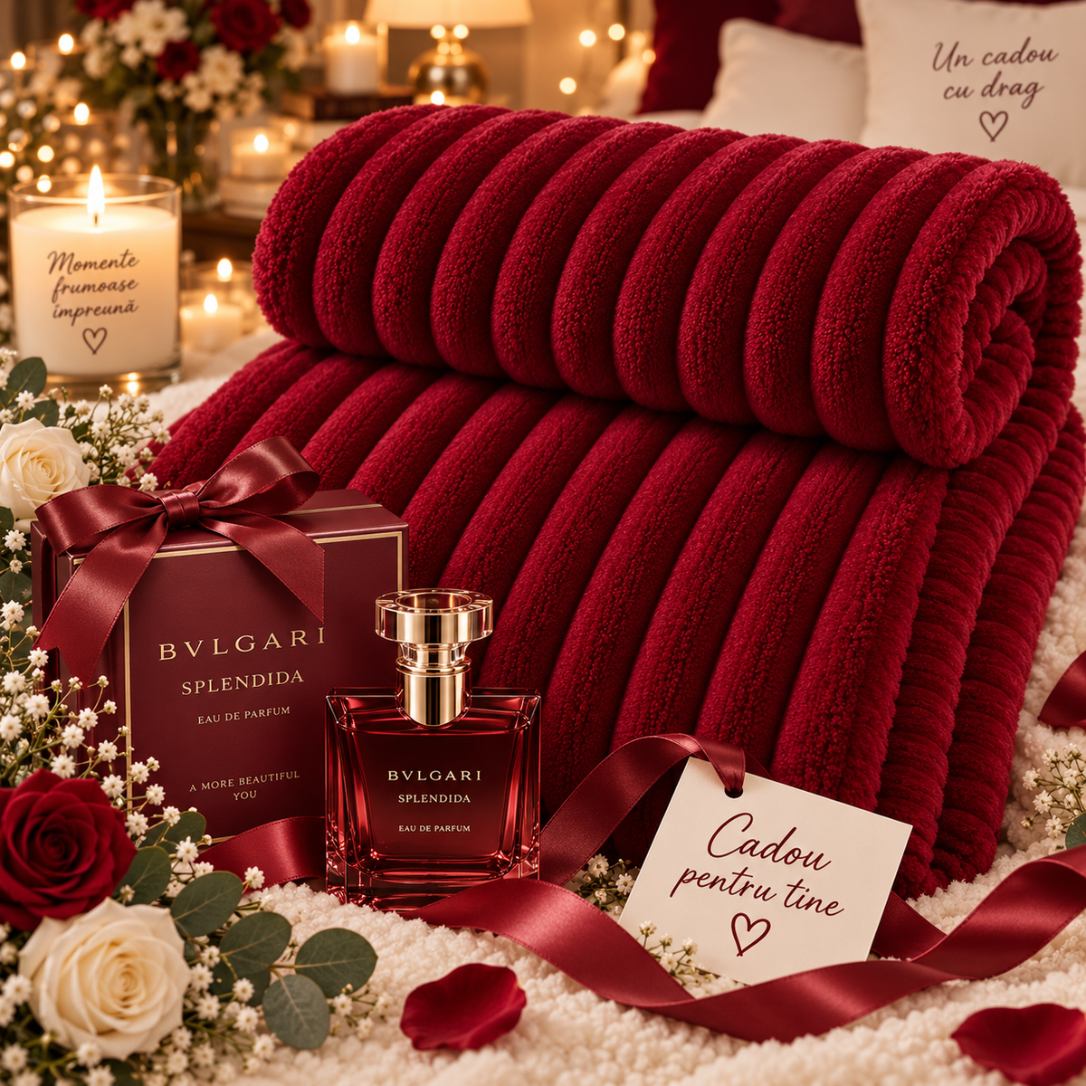 Pătură Roșie Plus Parfum 45 ml Cadou 200cm pe 230 cm