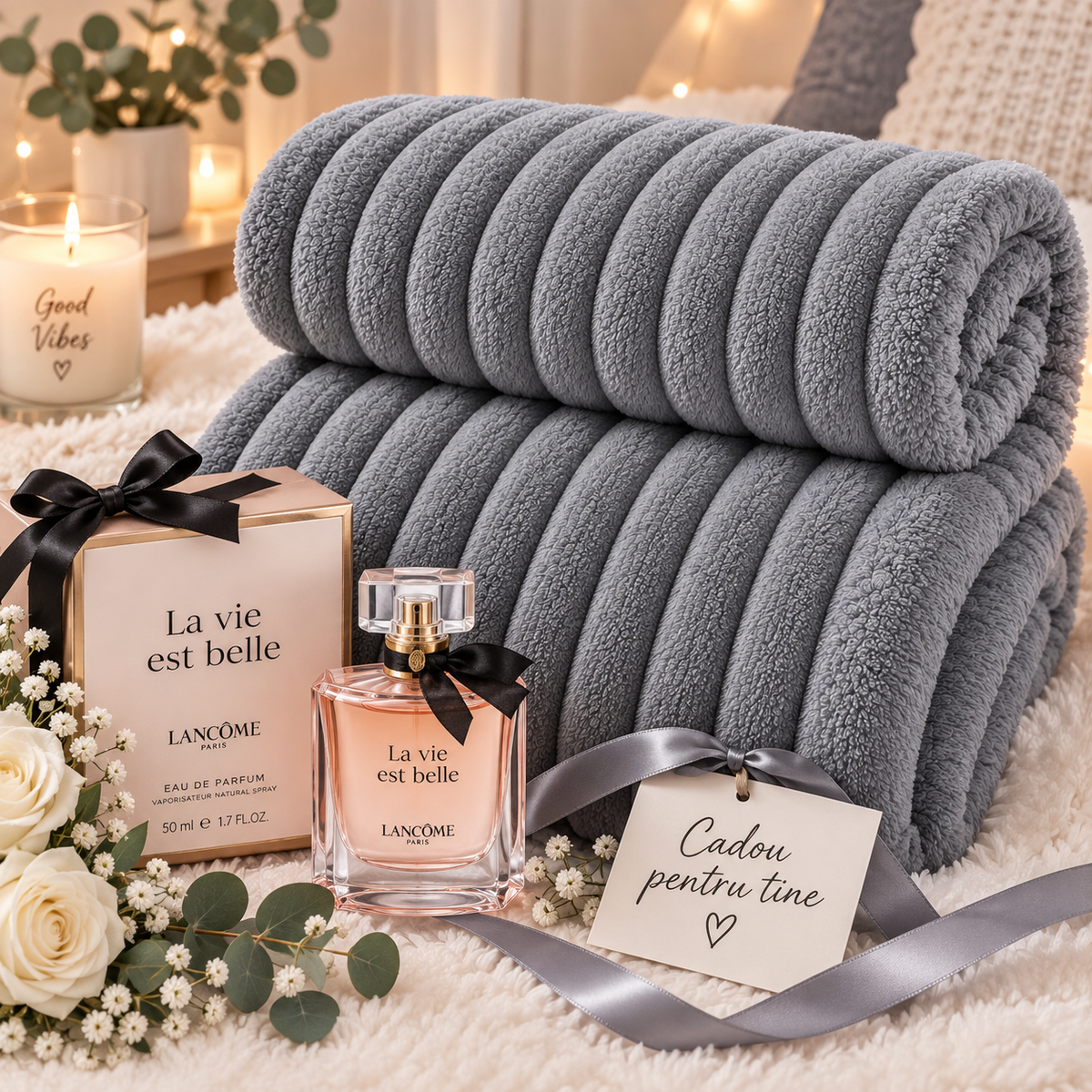 Pătura Gri Închis Plus Parfum 45 ml Cadou 200 cm pe 230 cm